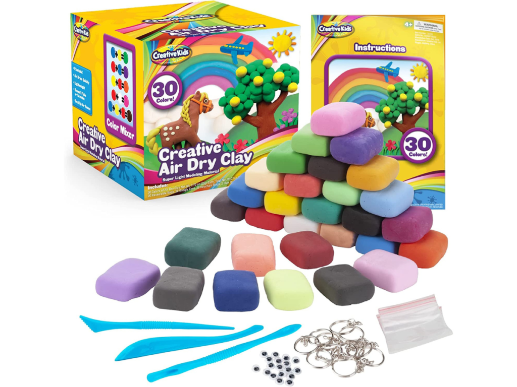 Creative Kids Air Dry Clay Modeling Crafts Kit for Children - Super Light Nontoxic - 30 Vibrant Colors & 3 Clay Tools - STEM Educational DIY Molding Set - Easy Instructions – Gift for Boys & Girls 4+
