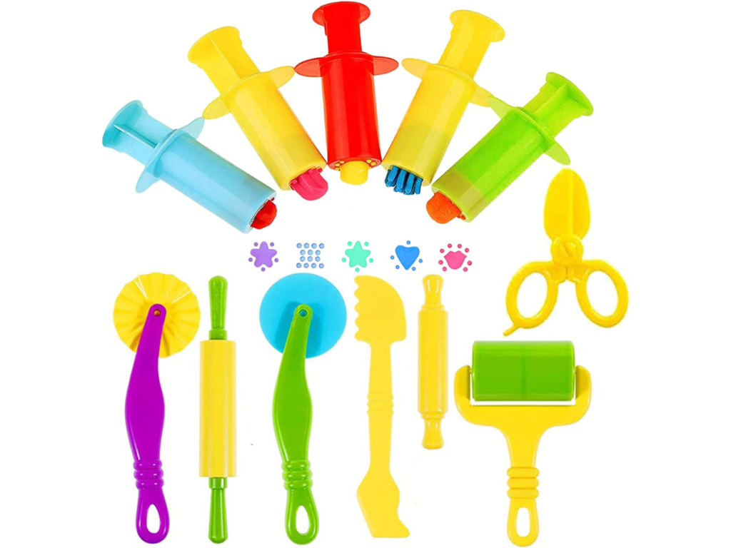 Oun Nana Play Dough Tools Kit with Dough Extruders, Dough Scissors, Playdough Rollers and Cutters, 12 pcs Plastic Playdough Tools for Kids(Random Color)