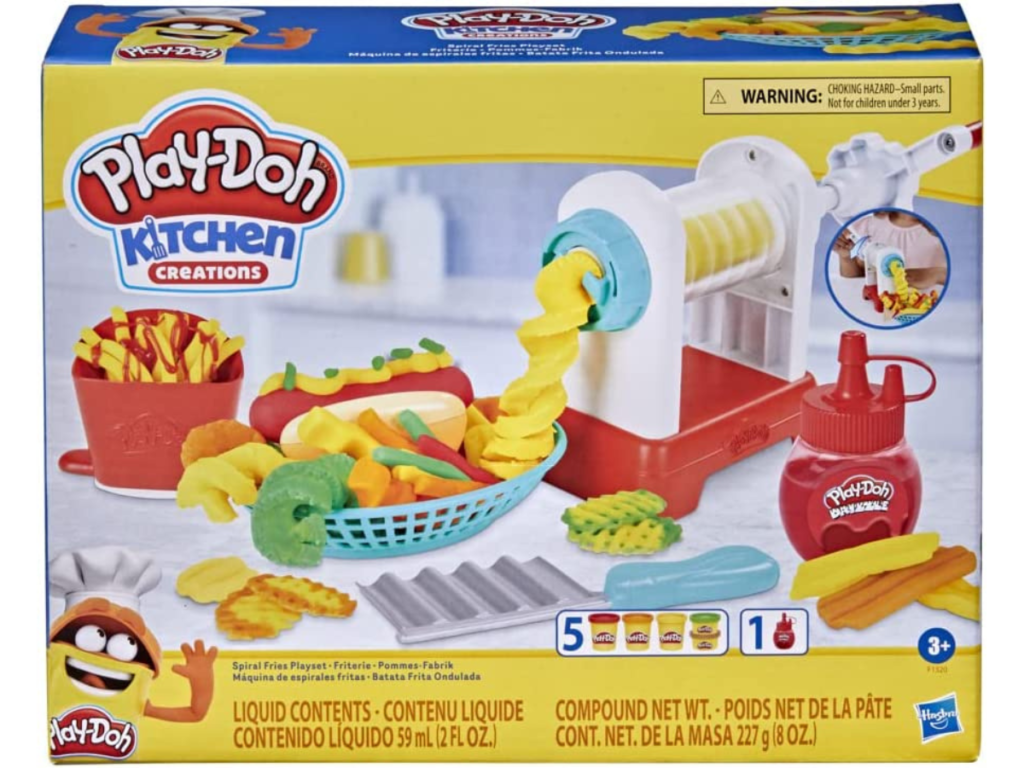 Play-Doh Kitchen Creations Spiral Fries Playset for Kids 3 Years and Up with Toy French Fry Maker, Drizzle, and 5 Modeling Compound Colors, Non-Toxic