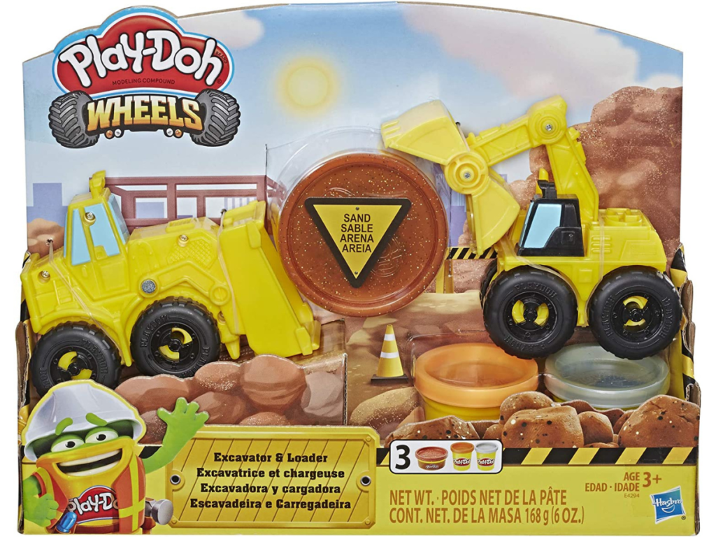 Play-Doh Wheels Excavator and Loader Toy Construction Trucks with Non-Toxic Sand Buildin' Compound Plus 2 Additional Colors
