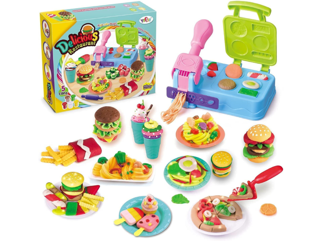 YiQis Dough Play Set Kitchen Creations Tools Kit Burger Barbecue Pretend Cooking Play Food Set for Boys and Girls Gift Ages 4-8 Kids